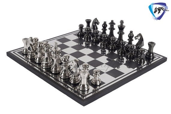 14 ART DECO Metal Chess Board Set Designer King 4 -  UK