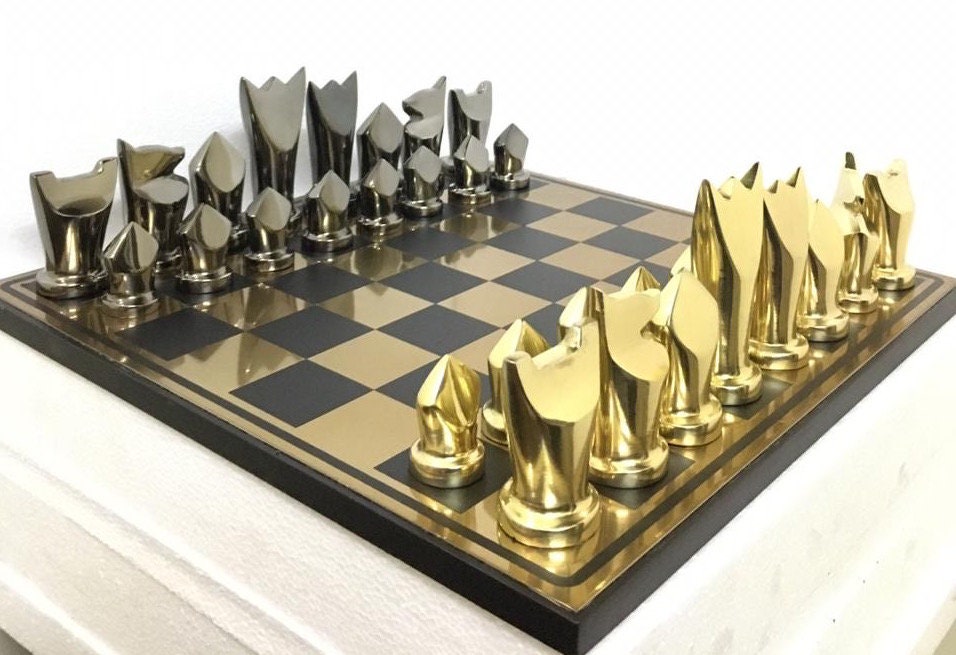 14 Metal Chess Board Set Black & Gold EGYPTION GOLD - Etsy