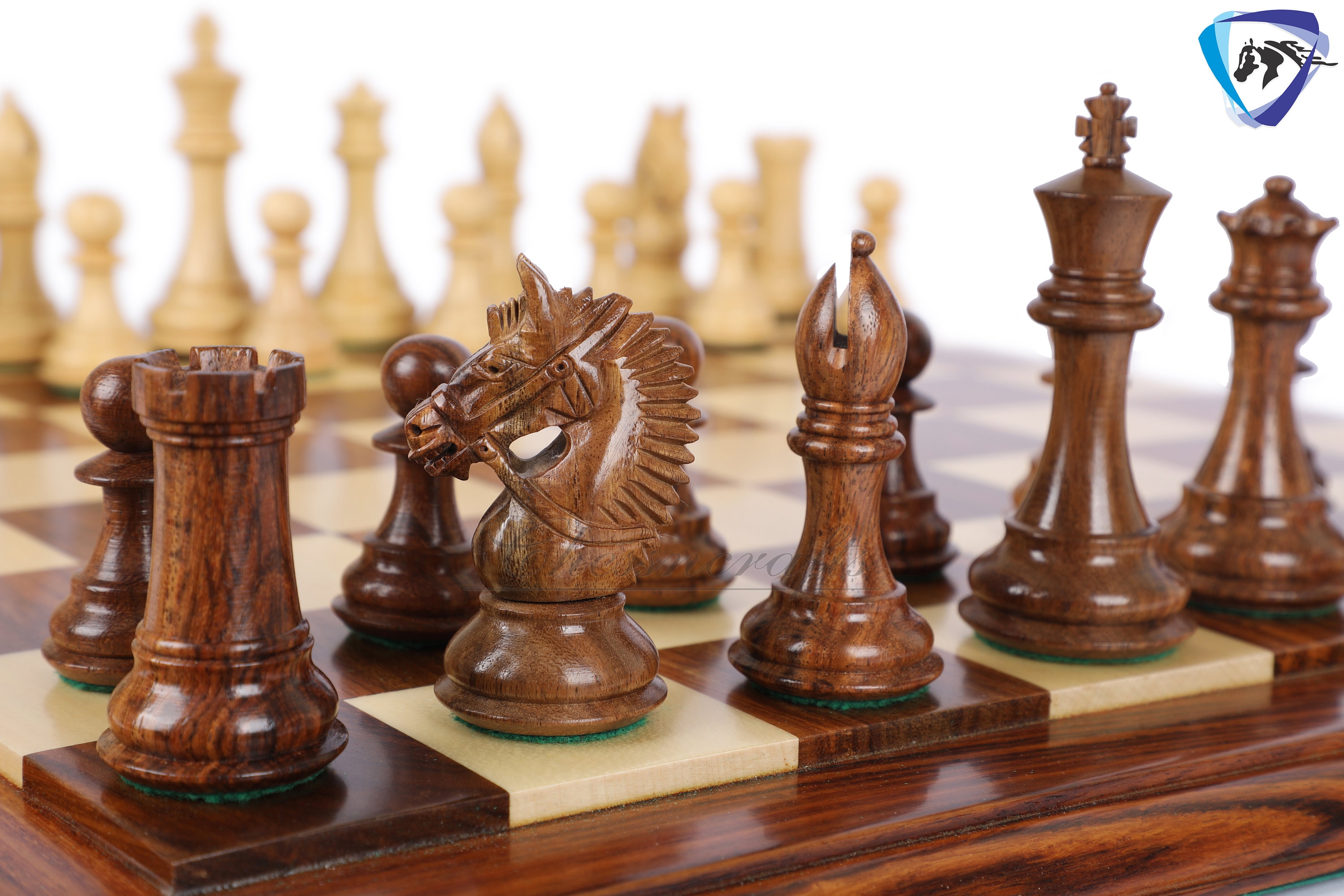 The Victoria Series Luxury Chess Table & Master Series Chess Pieces ,  American Maple & Golden Grain Rosewood , 2.5 Square