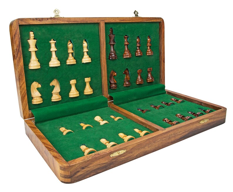 16 Folding Wooden Travel chess board game set Etsy