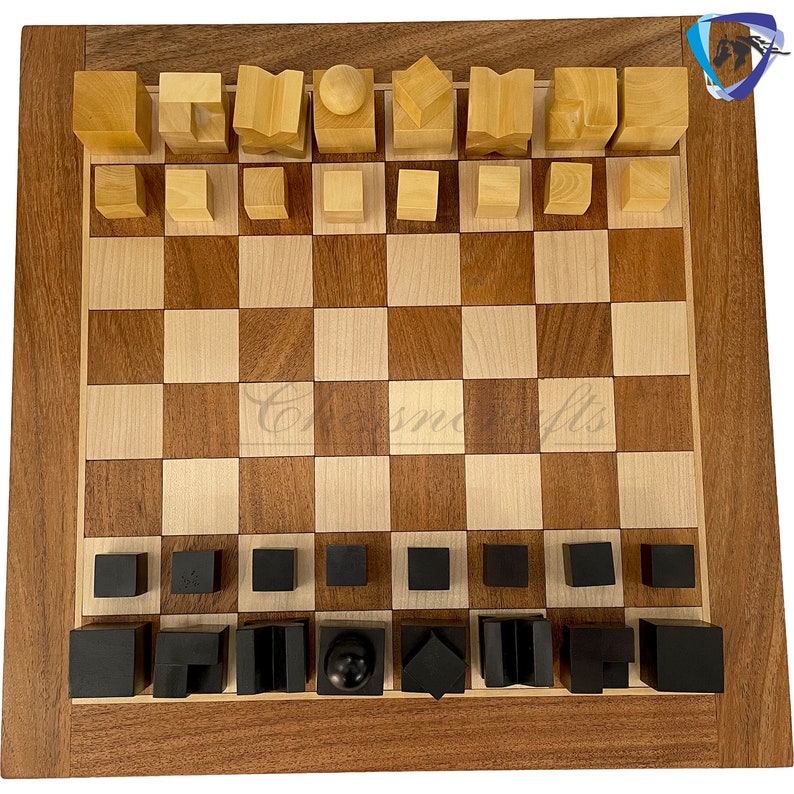 1923 Juego de piezas de ajedrez Bauhaus de madera de boj ebonizado con rey: juego de ajedrez vintage de 2 con tablero de ajedrez de palisandro dorado de 14. imagen 9