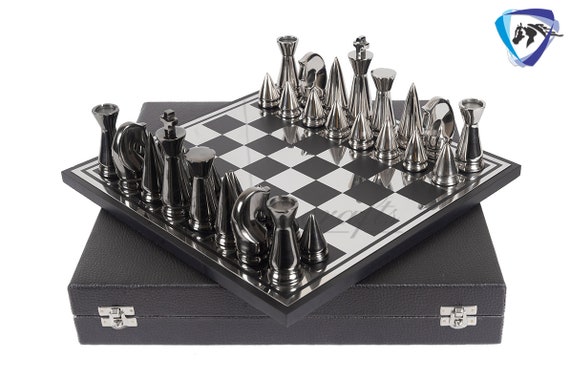 CHESS SET BLACK GLASS BOARD WITH WOODEN STORAGE BOX 14x14 FOR Metal CHESS