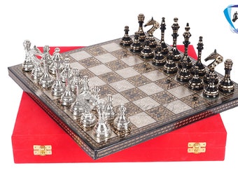 14 " ei Sowjetisch inspirierte Messing Metall Luxus Schachfiguren & Board Set 