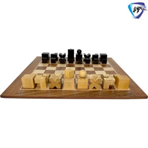 1923 Juego de piezas de ajedrez Bauhaus de madera de boj ebonizado con rey: juego de ajedrez vintage de 2 con tablero de ajedrez de palisandro dorado de 14. imagen 7