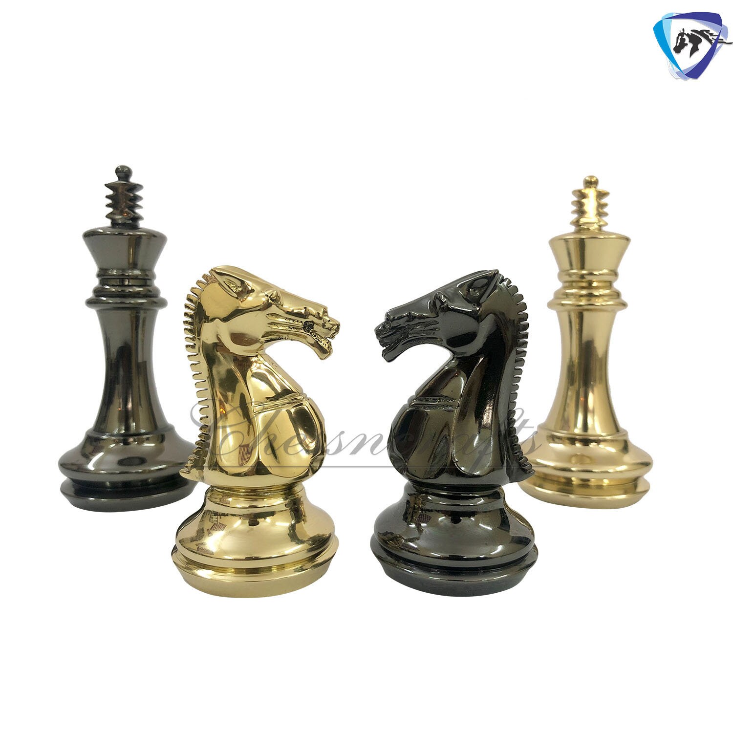 Soviet Inspired Brass Metal Luxury Chess Pieces & Board Set