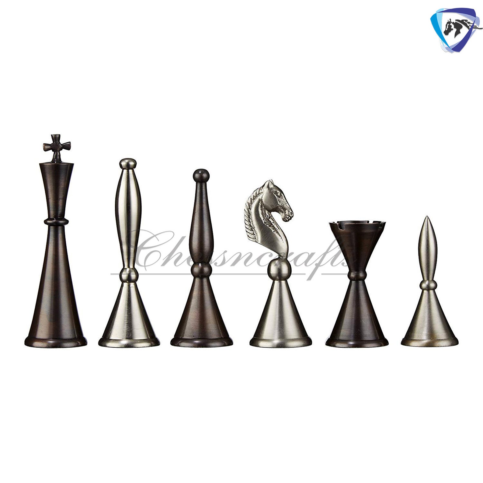 Solid Brass Chess Pieces Set French Silver Copper King Etsy