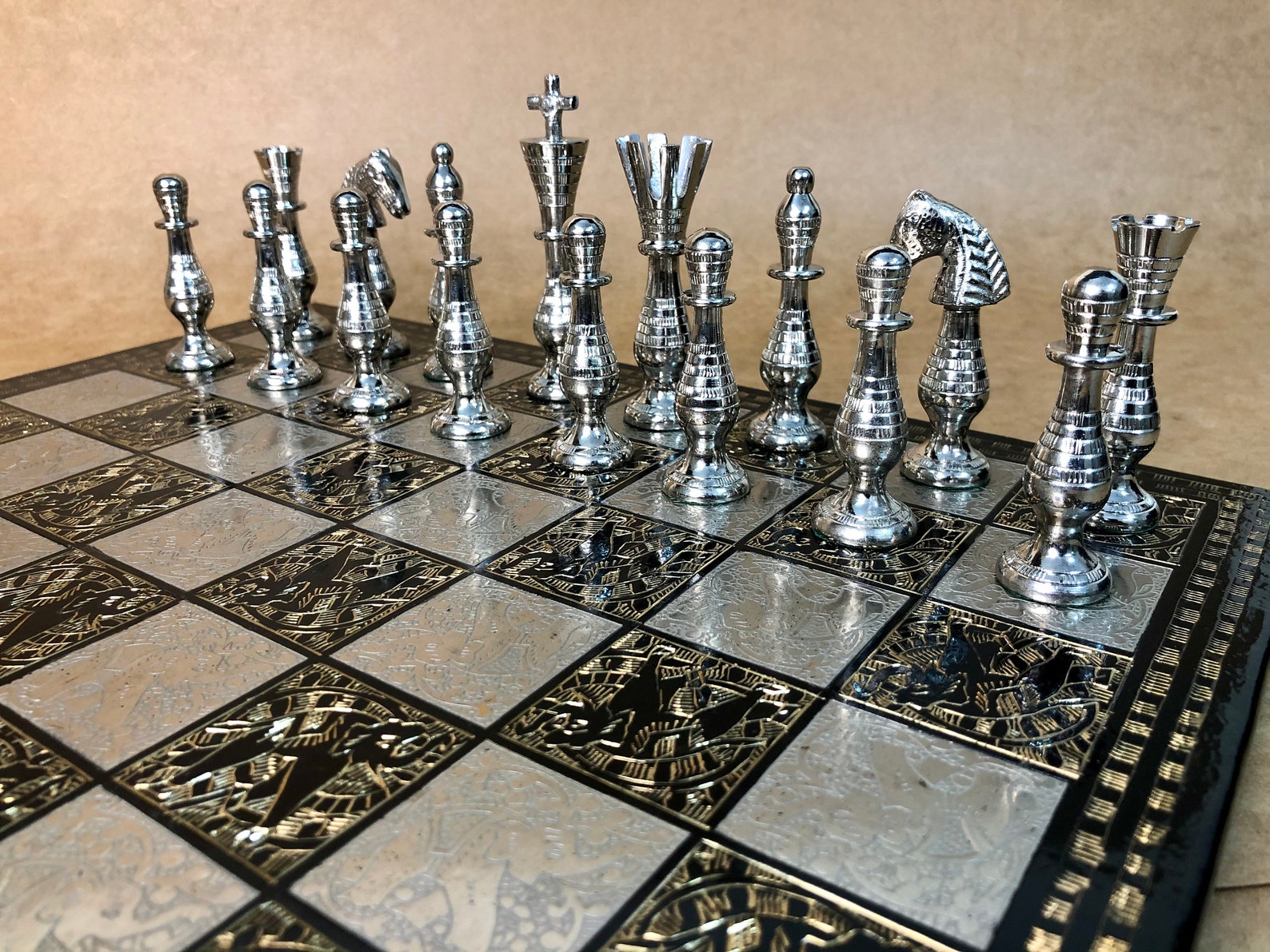 14 Solid Brass Metal Classical Hand carved Chess set | Etsy