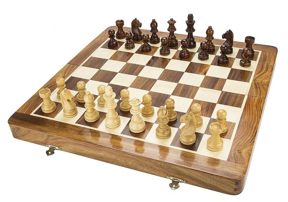 New Wooden Chess 2-in-1 Checkers Round Corner Fold Board Magnetic