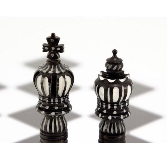 Bone Chess Set- Black and Coral- Bone Chess Board with Pieces- 20