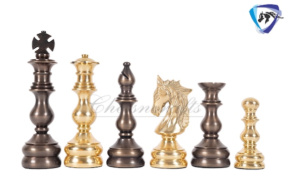 The Exquisite Carved Brass Metal Chess Set, Solid Metal Combo Chess Pieces  & Me