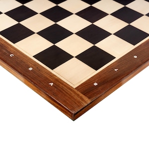 23&quot; Ebony wood Chess board with Golden Rosewood Border & notations - Handcrafted big size chess board inlaid squares 60mm