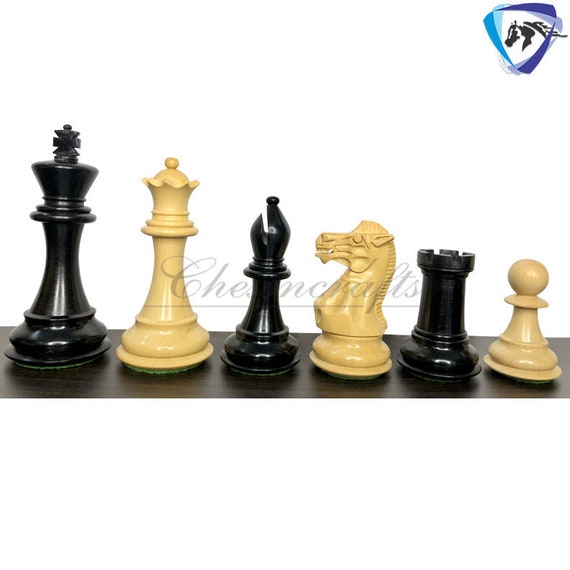 The French Knight - Black and Natural Boxwood Chess Pieces - 3.75