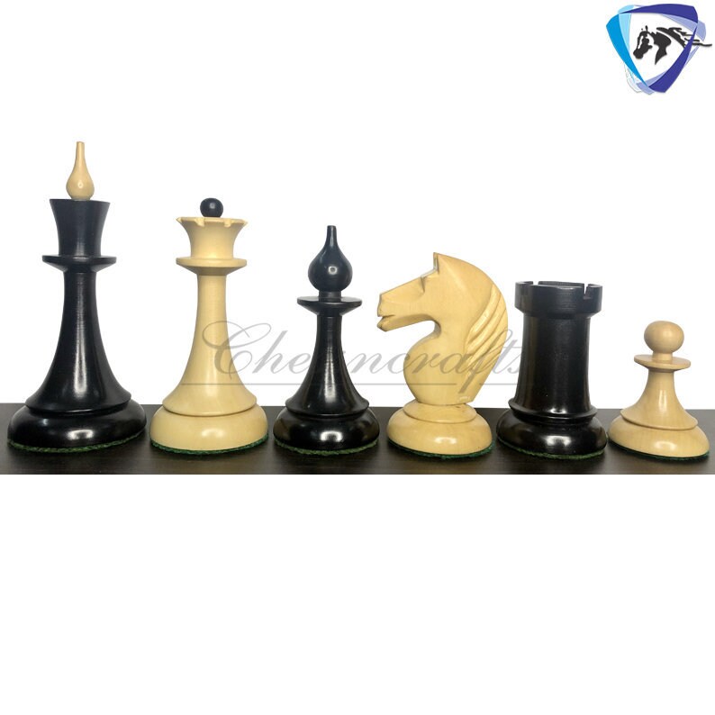 Latvian Reproduced Chess Pieces in Ebonized Boxwood & Natural Boxwood 4.1" King 