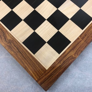 21&quot; and 23&quot; Ebony wood & Maple wood flat chess board 60mm square Rosewood border Handcrafted big size chess board. SQ: 55mm and 60mm