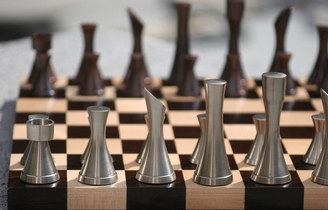 Clearance - Solid Handmade Brass Chess Pieces With Premium Chess Board in  Shiny Grey & Silver Color