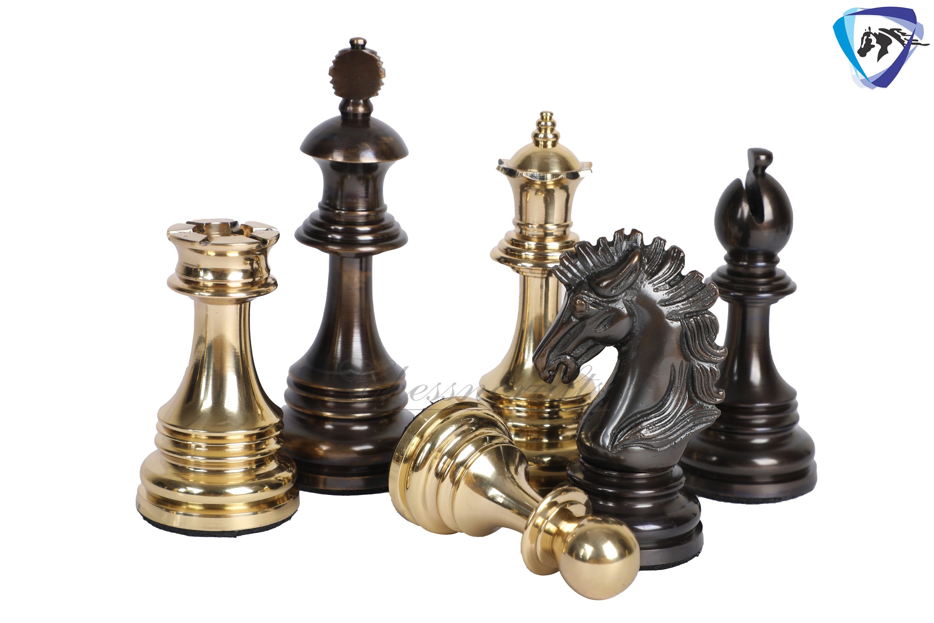 The Brass Staunton solid Brass Chess Pieces Brass & Antique Stain Coated  3.5 Chess Pieces