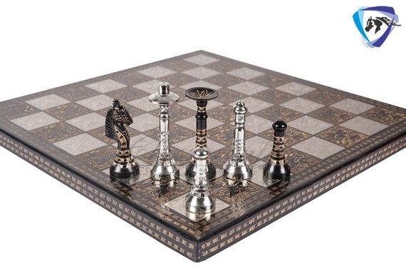 The Exquisite Carved Brass Metal Chess Set, Solid Metal Combo Chess Pieces  & Me