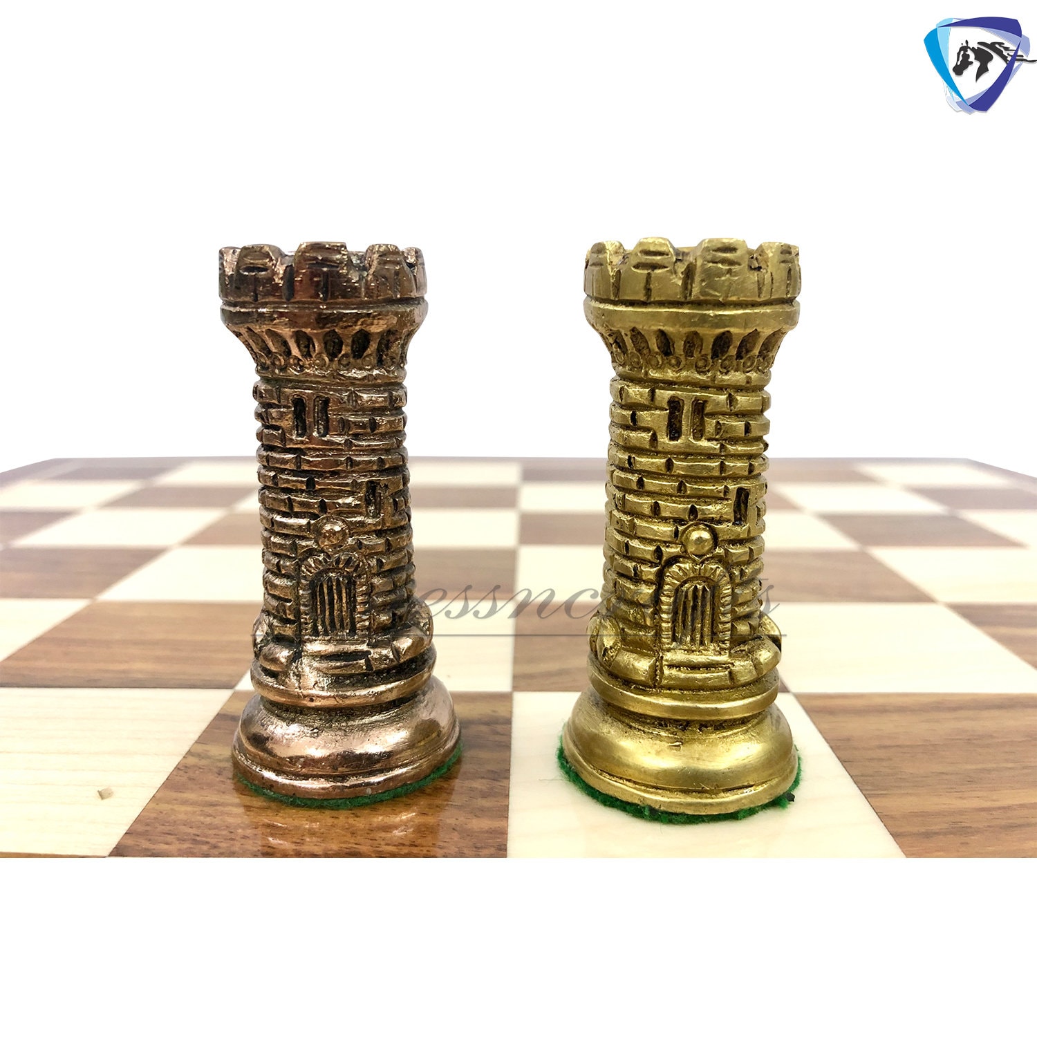 Minoan Period Brass-nickel Chess Set Wooden Case Blue Brass 