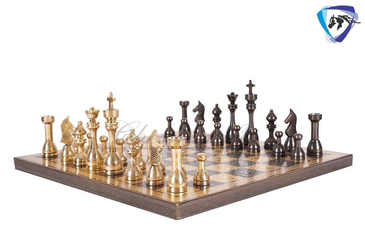 Collectible Large 100% Brass Vintage Chess board game set for adults 14X14  inch