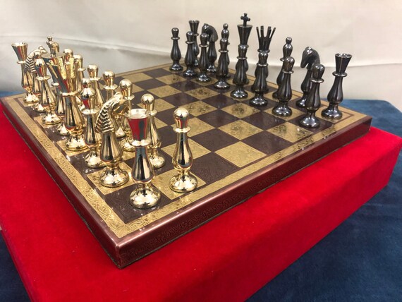 CHESS SET BLACK GLASS BOARD WITH WOODEN STORAGE BOX 14x14 FOR Metal CHESS