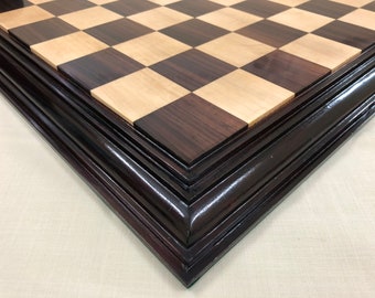 21" Rosewood chess board STEPS BORDER ELEVATED Super fine smooth polish Exclusive unique grain dark rosewood