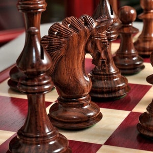 4.2&quot; Luxury Staunton Chess Pieces Set in Rosewood(Dark grain) & Boxwood- MAYFAIR Triple Weighted w/ 2 Extra queens- 4Q