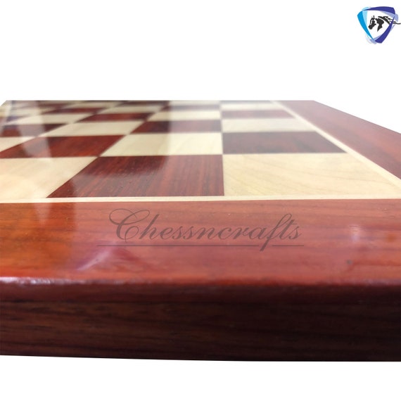 21 Chess Board Bud Rose wood & Maple - STEP BLACK BORDER Hand Carved SQ:  55MM