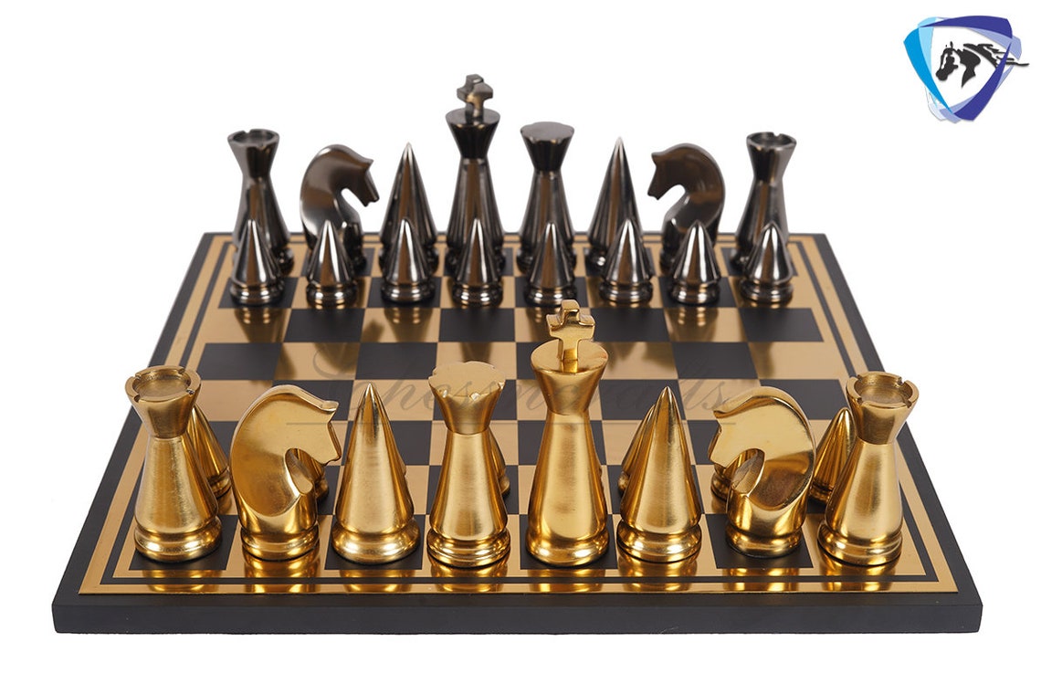 14 ART DECO Metal Chess Board Set Designer King 4 Etsy