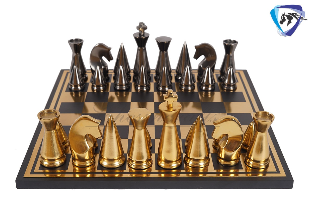 14 Metal Chess Board Set Black & Gold EGYPTION GOLD 