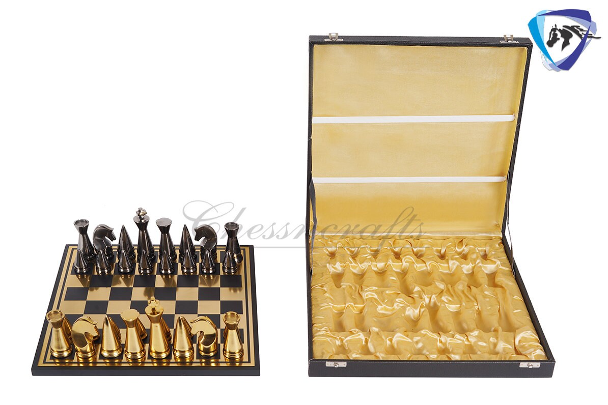 14 ART DECO Metal Chess Board Set Designer King 4 -  UK