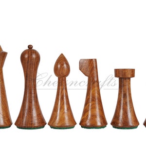Hermann Ohme Minimalist Rosewood Chess pieces set- 3.75&quot; Modern Mid century design- Handmade chess set specially weighted with extra queens