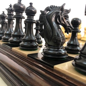4.5" Luxury Staunton Ebonywood & Boxwood Chess pieces Set- Alexander Luxury- Triple Weighted + 21" STEP EBONYWOOD Chess Board + Storage Box