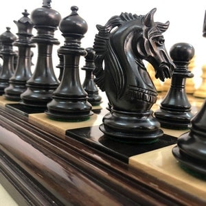 4.5" Luxury Staunton Ebonywood & Boxwood Chess pieces Set- Alexander Luxury- Triple Weighted + 21" STEP EBONYWOOD Chess Board + Storage Box