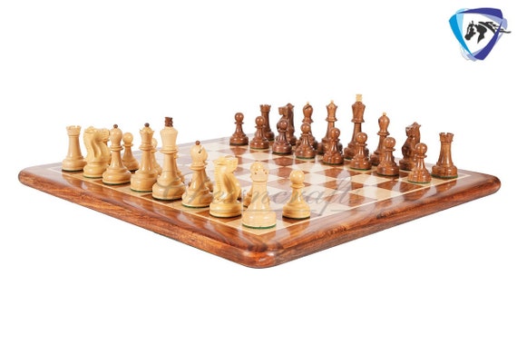 Burnt Mikhail Tal Chess Pieces in Burnt Boxwood and Boxwood- 3.75