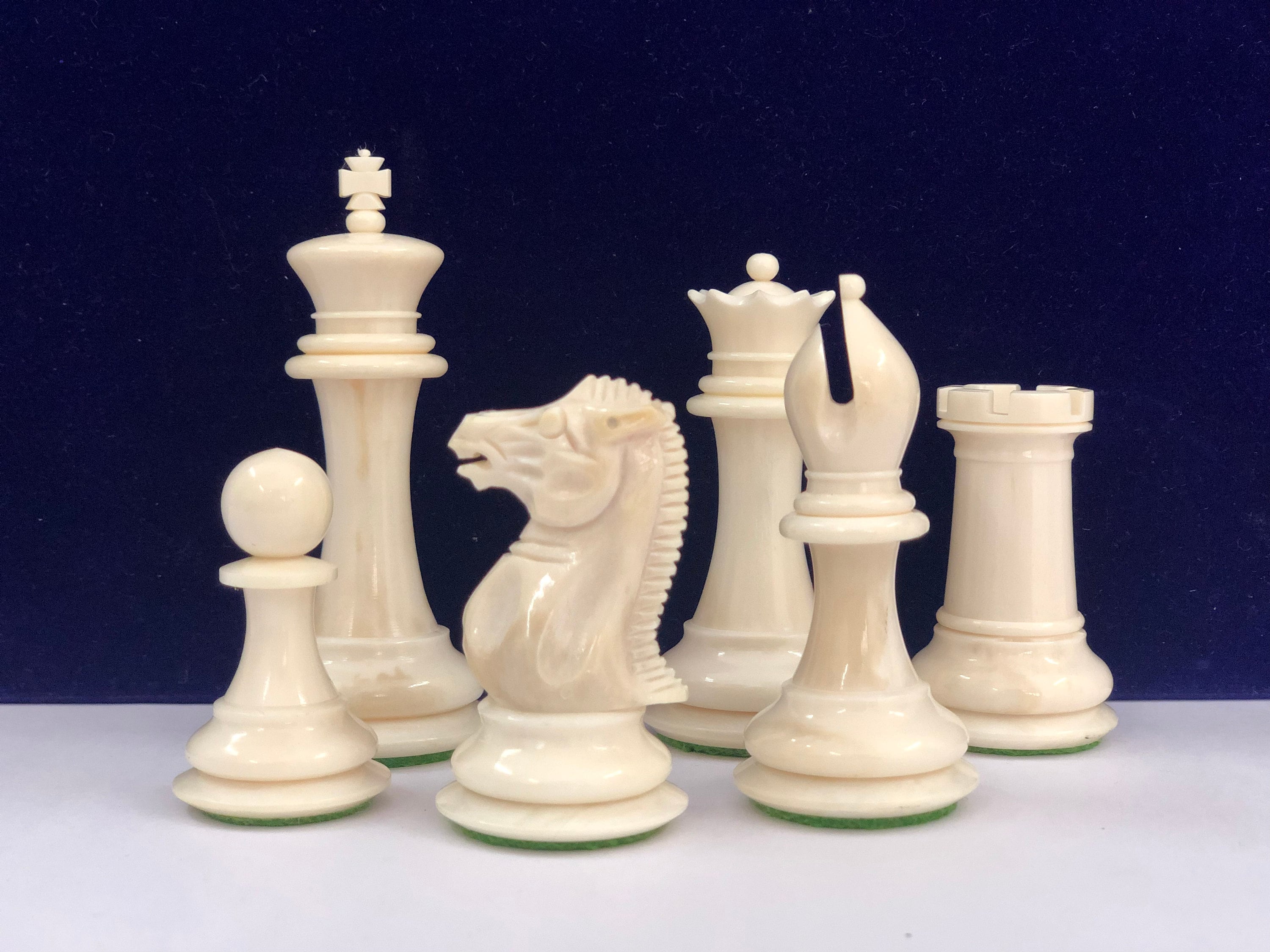 4.1″ New English Hand Carved Camel Bone Chess Pieces Set-Black