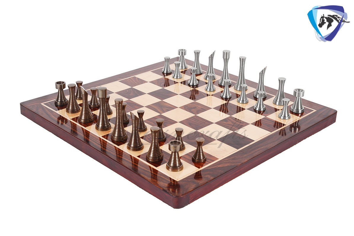 Football Chess Set – Handpainted Pieces & Walnut Root Board 19 in