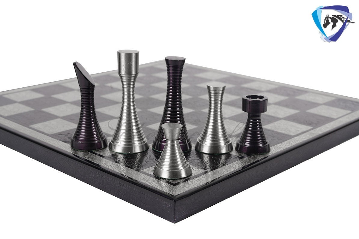 CHESS SET BLACK GLASS BOARD WITH WOODEN STORAGE BOX 14x14 FOR Metal CHESS