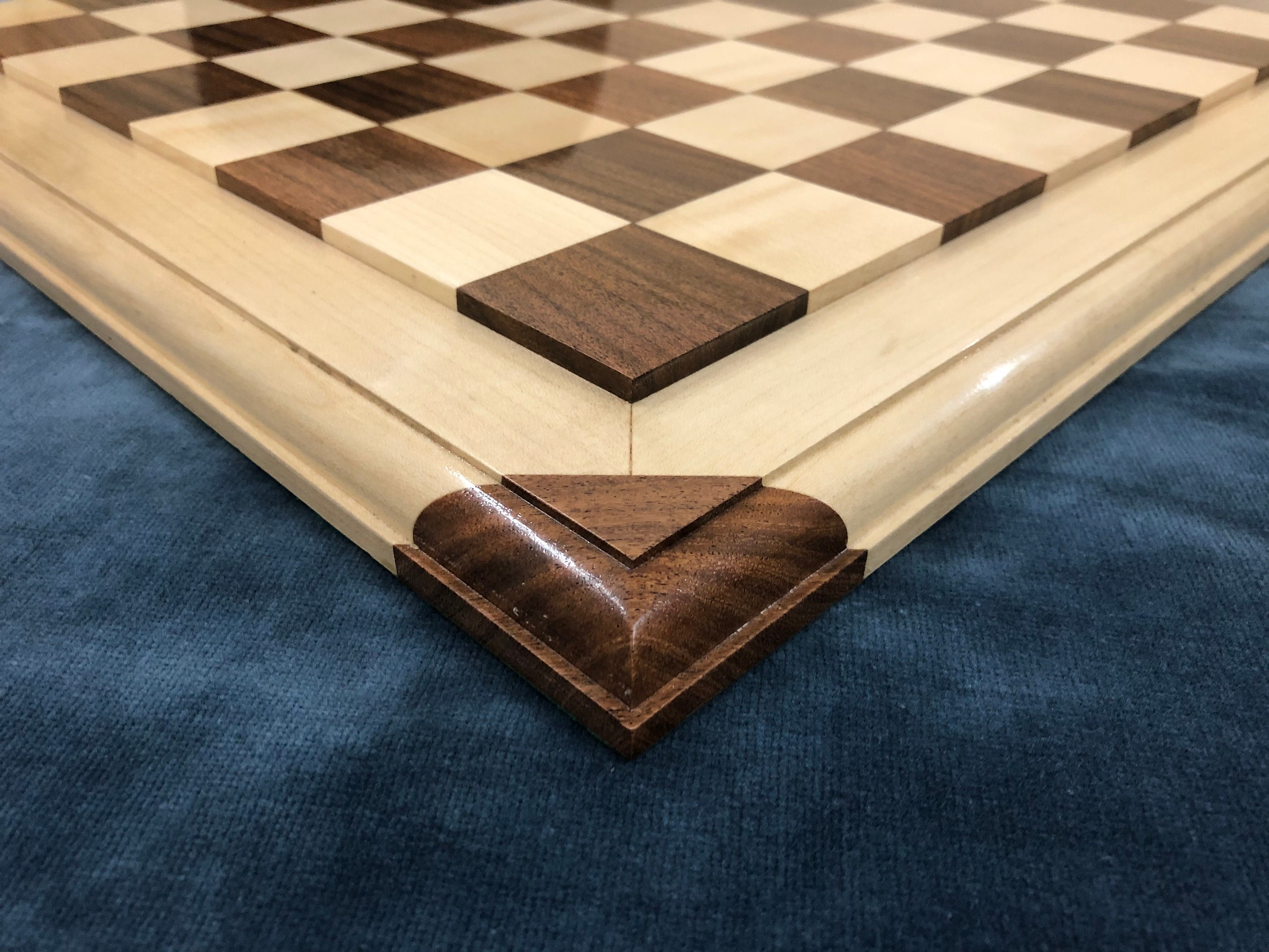 21 Chess Board Bud Rose wood & Maple - STEP BLACK BORDER Hand Carved SQ:  55MM