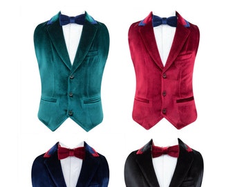 Boys Tailored Fit Formal Vest Wedding Party Velvet Waistcoat