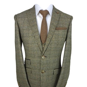 Men’s Tweed Check Slim Fit Suit Blazer Waistcoat Trousers Sold Separately in Tan Brown