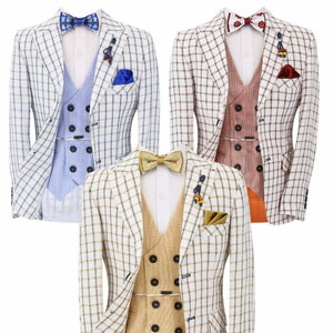 Boy’s Check Slim Fit Formal Blazer and Waistcoat Suit Set