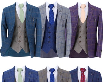 Boy's Windowpane Check Slim Fit Suit Formal Wedding Prom 3 Piece Set