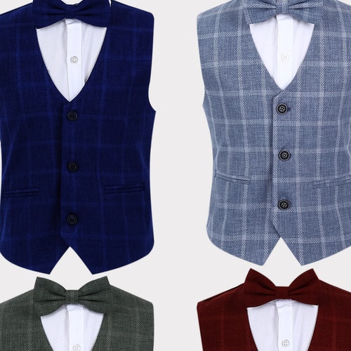 Boys Tweed Windowpane Check Slim Fit Cotton Waistcoat - Etsy UK