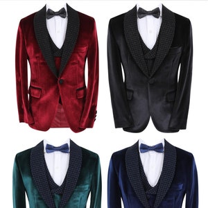 Boy’s Velvet Tuxedo Slim Fit Pageboy Wedding Prom 3 Piece Suit Set