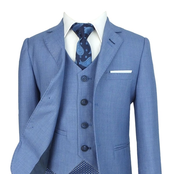 Jongens Slim Fit Formele Bruiloft Blauw Jay Suit Set