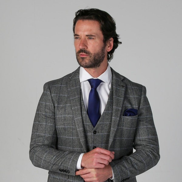 Costume rétro à carreaux Harris Tweed pour hommes vendu séparément pour mariage et occasions spéciales en gris