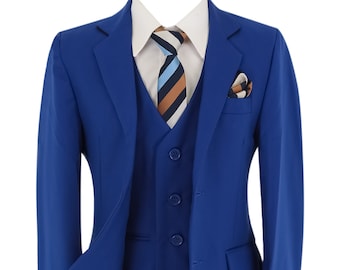 Boys Special Occasion Formal Wear 6 Piece Wedding Page Boy Suit in Electric Blue