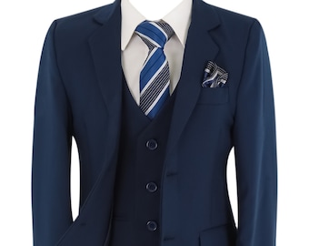 Boys Special Occasion Formal Wear Slim Fit 6 Piece Navy Suit