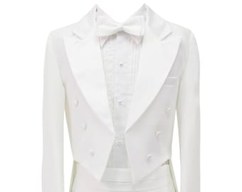 Baby Boys Christening Baptism Communion Morning Tail White Tuxedo 5 Piece Pageboy Wedding Set