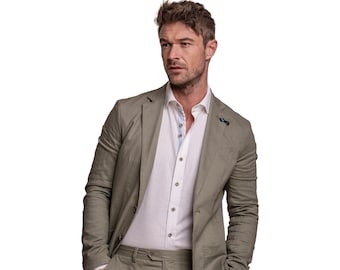 Summer Spring Men’s Suit Wedding Slim Fit Linen Jacket and Trousers Sold Separately in Sage Green